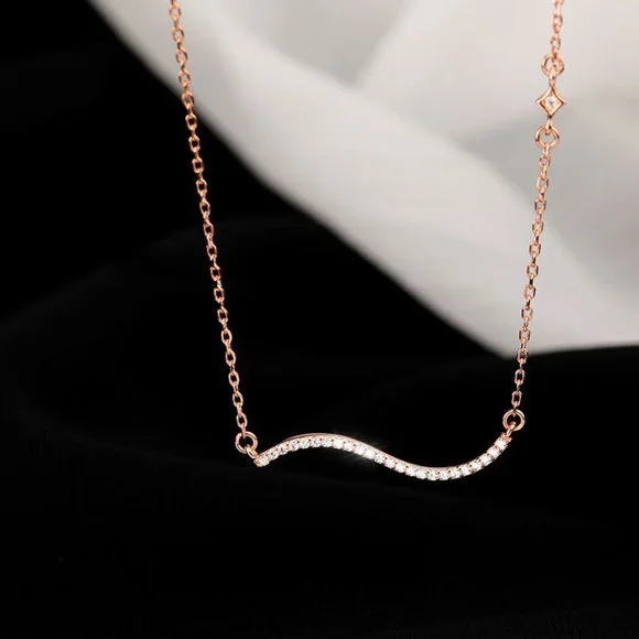 NEW Silver Rose Gold Simple Wave Necklace - Picture 3 of 6